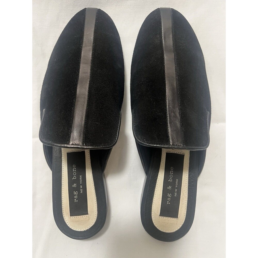 Rag & Bone Savoy Black Suede Leather Loafer Mules Slides Size 38 US 7.5 Italy